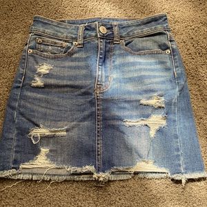 Blue American eagle jean skirt.